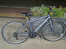 BTWIN Hybrid Bike 700C Grey/Blue Derailleur Gears Rim Brakes Bell Reflectors