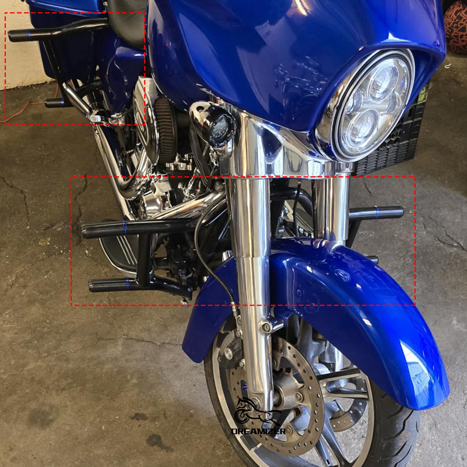 Front Engine Guard Crash Bar & Rear Saddlebag Crash Bar For Harley Touring 09-UP