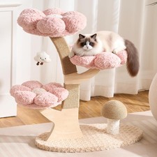 Aesthetic Flower Cat Tree Tower W/ Scratching Post for Indoor Cats 37" H Modern