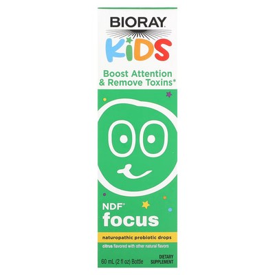 2 X Bioray, Kids, NDF Focus, Naturopathic Probiotic Drops, Citrus, 2 fl oz (60 m