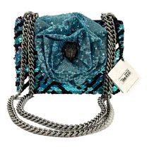 New Kurt Geiger London Women's Shoreditch Sequin Small Crossbody Bag Turquoise