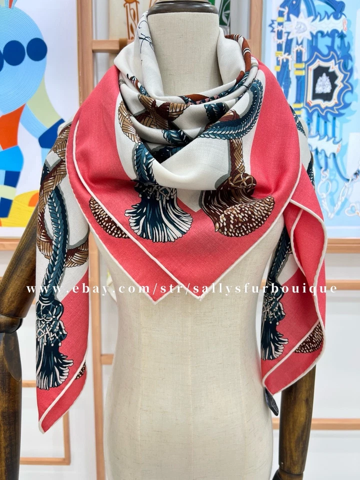Sallys 70% Cashmere & 30% Silk Horse Tassel Print Double Face Scarf Shawl 53" - Image 2 of 4