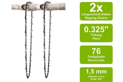 2 Längsschnitt Sägeketten passend für BRAST BRB-KS-5202 | 50cm 0.325 76TG 1,5mm