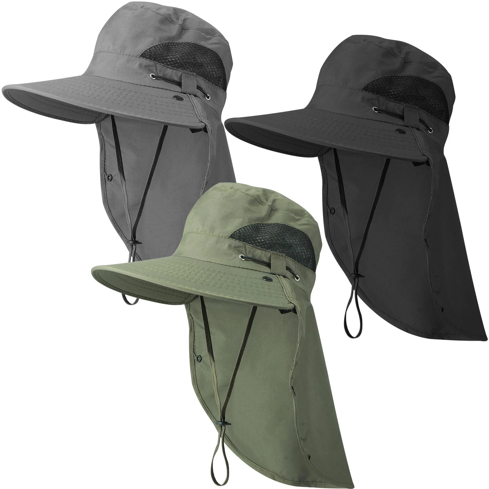 3 Pcs Sun Hat for Men Women with Neck Flap Breathable Wide Brim Bucket Hat UV...