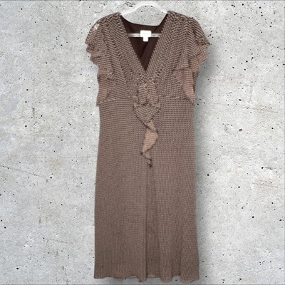 VTG J.B.S. LTD Brown Polka Dot Dress V-neck Butterfly Sleeves Size XL 16