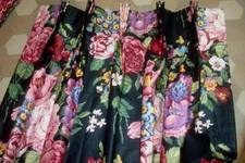 Kravet Custom CHINTZ Drapes Pinch pleat Lined 2 pc Kaitlyn Roses Black 87" lg