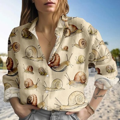 Cute Snail Nature Print Blouse Shirt Women Funny Bug Lover Casual Top