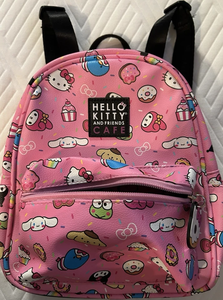 Mochila de café Hello Kitty And Friends alça rosa bolso frontal zíper - Imagem 2 de 4
