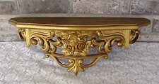 Vintage Wall Shelf Gold Tone Floral Dart Ind. 19" Long Hollywood Regency 1969