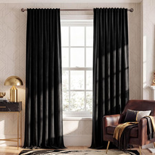 Black Velvet Curtains 84 Inch Long 2 Panels, Rod Pocket Back Tab Heavyweight L