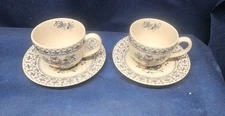 Vintage Johnson Bros. England Ironstone "Sugar & Spice Blue" 2 Sets Cups/Saucers