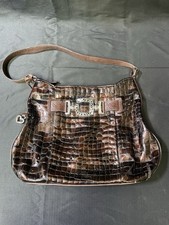 Brighton Brown Croc Embossed Leather Shoulder Bag E090339 READ