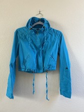 Ashley Women Blue Pockets Zipper Front Drawcord Cropped Jacket Size M EUC