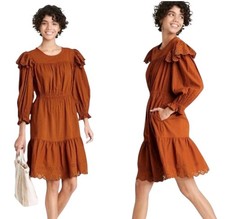 Universal Thread Ruffle Peasant Dress OVERSIZED Small Tiered Long Sleeve Pockets