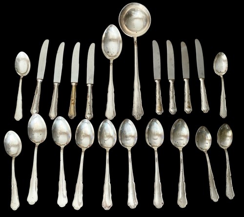 Servizio posate d’epoca in Argento 800 – 22 pezzi – 1,515 kg totali – Vintage co