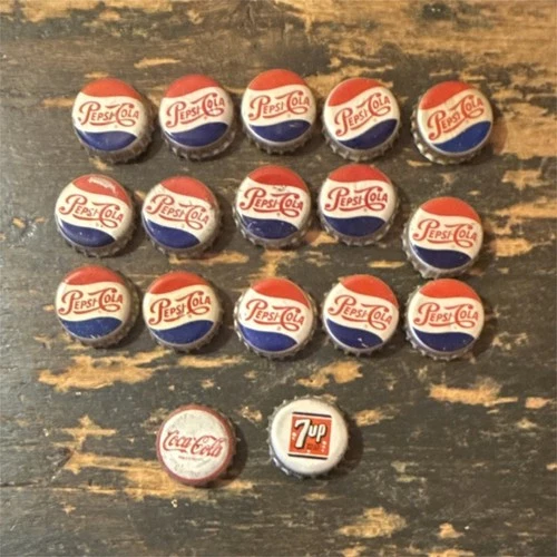 Pepsi-Cola, Coca-Cola, 7up Vintage Soda Bottle Caps Lot Red White Blue