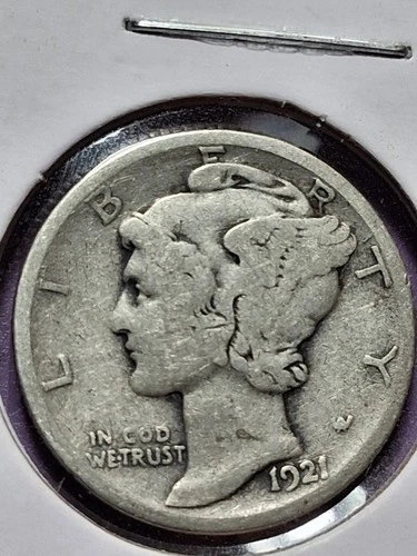 1921-D MERCURY DIME. FINE CONDITION.KEY DATE . RARE. SCARCE.