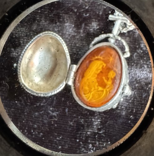 Locket Pendant 925 Sterling Vintage Amber Filigree Egg Virgin Mary Cross Jesus - 第 5/11 張圖片