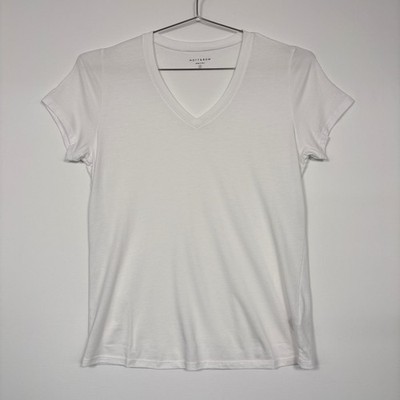 Mott & Bow Women Fitted V-Neck Marcy Tee S White Pima Cotton Modal Short Sleeve
