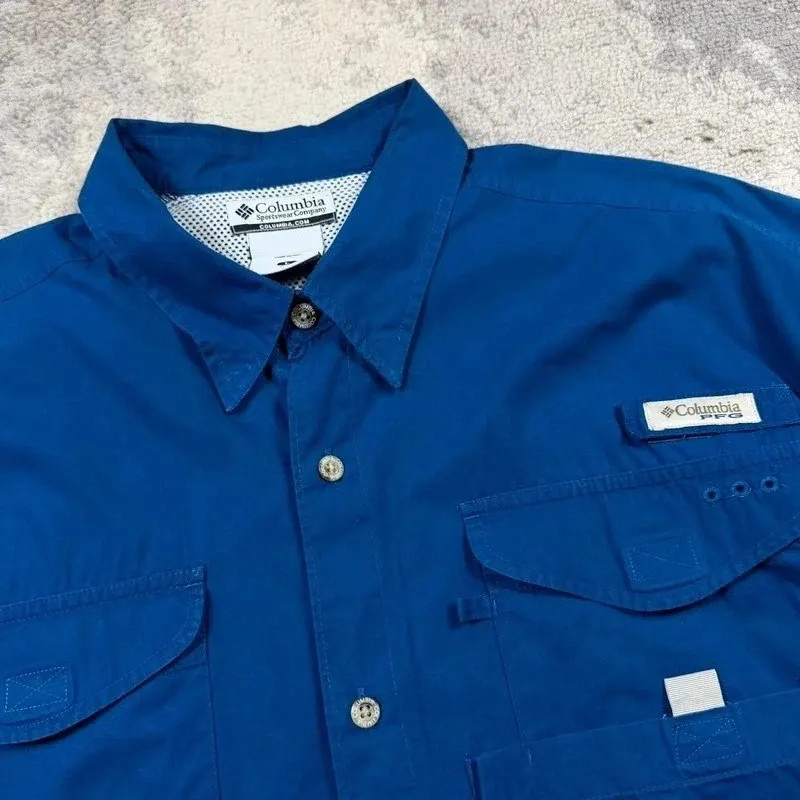 Columbia Performance Fishing Gear Shirt Large Men’s Blue Button Up Short Sleeve image 4