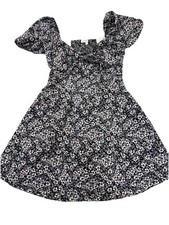 Gianni Bini Floral Puff Sleeve Smocked Dress Navy White Size 4 Mini A-Line