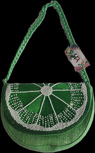 Lime Bag Citrus Green A & B Limited Edition Purse NEW w/tag Beaded 7x10.5"