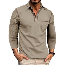 Mens Polo Shirts Long Sleeve Casual Solid Stylish Collared Tops with Pocket