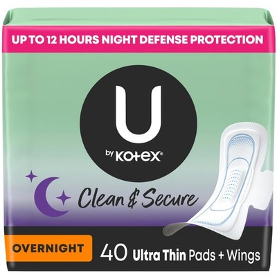 U by Kotex Ultra Thin Pads with Wings Clean & Secure Overnight Absorbency 40 pcs