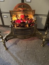 Vintage Brass & Iron Glass Coal Effect Electric Fire