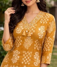 Women Kurti Pant Dupatta Set Indian Pakistani Party Wear Salwar Kameez Top Tunic