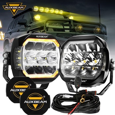 AUXBEAM 2x 5'' LED Work Light Bar White&Amber Offroad Fog For Trailer Forklift US