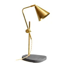 Modern Brass Desk Lamp with Concrete Base – Adjustable Mid Century Table Lamp