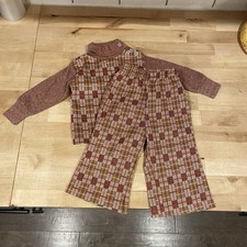 Vintage Toddly Winks 1970s 1980s Brown Plaid Turtleneck And Pant Size 18 Months