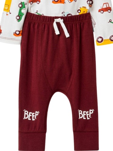Infant Boys 3-Piece Truck & Car Bodysuit Red Bib & Pants Outfit Set NB - 第 3/3 張圖片