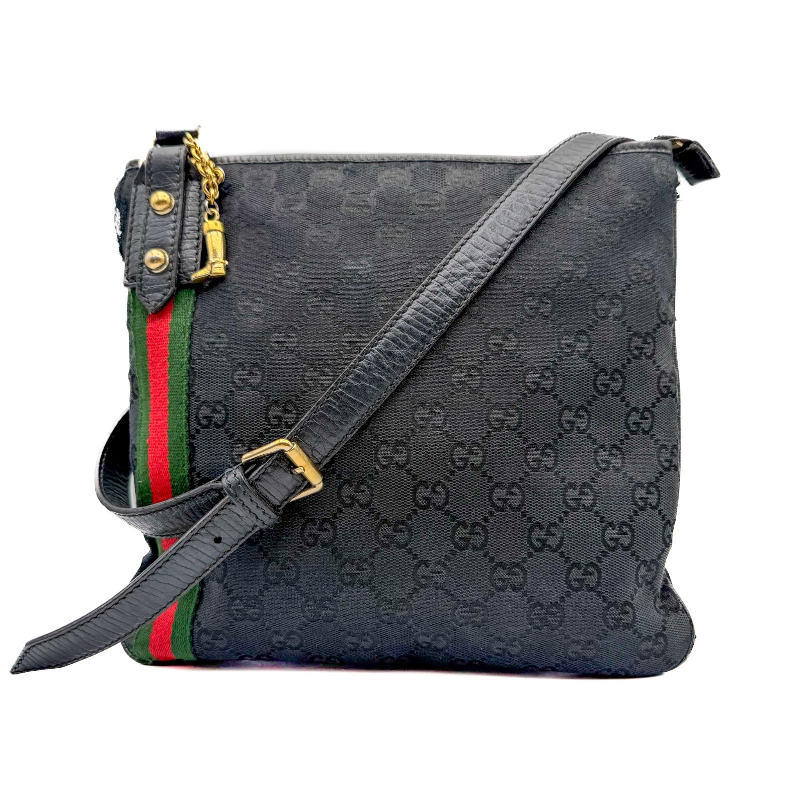 Borsa a tracolla Gucci Sherry Line GG tela pelle 144388 nera originale