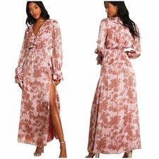 Lulu’s Exquisite Attention Lilac Floral Print Ruffled Long Sleeve Dress Medium
