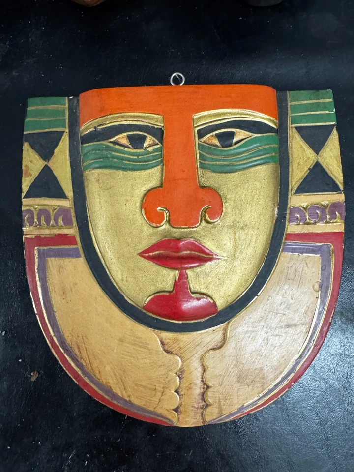 Set of 5 Kenya Style Wood Hand Carved African Mask Collectible Wall Decor - Image 3 of 4