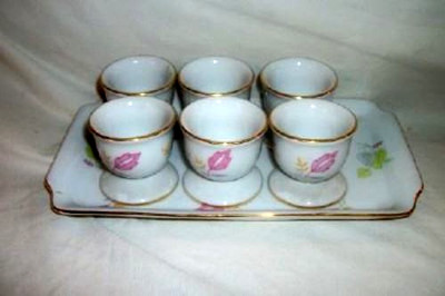 Cottagecore Eschenbach Germany Porcelain Egg Cups Tray Bavaria Gilt Floral