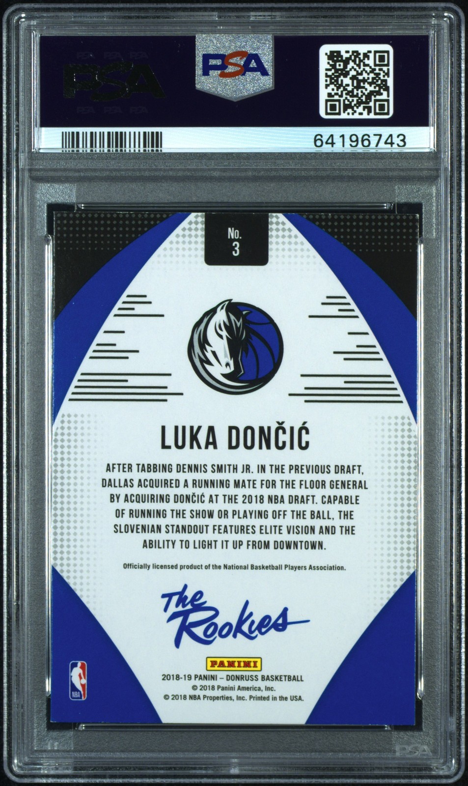 2018 PANINI DONRUSS THE ROOKIES #3 LUKA DONCIC ROOKIE RC PSA 7 view 2