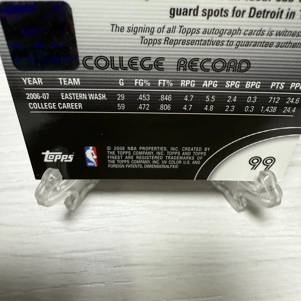 Rodney Stuckey Rookie Card Autograph Refractor Detroit Pistons Topps Finest NBA - Image 4 of 4