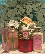 Bath  Body Works BUBBLY ROSE - 5PC Set- Mist, Wash, Lotion, 3wick Candle, RARE