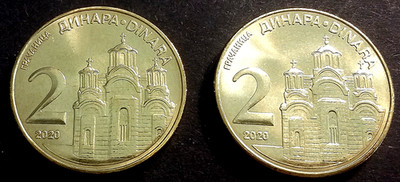 Serbia 2x 2 dinars 2020 KM-55 UNC