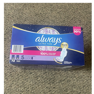 Always Ultra Thin Rapid Dry Extra Heavy Overnight 72 Pads *Brand New *