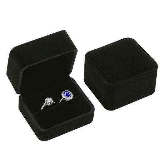 3 Pieces Velvet 2 Ring Box, Jewelry Gift Box Double Ring Display Holder Black