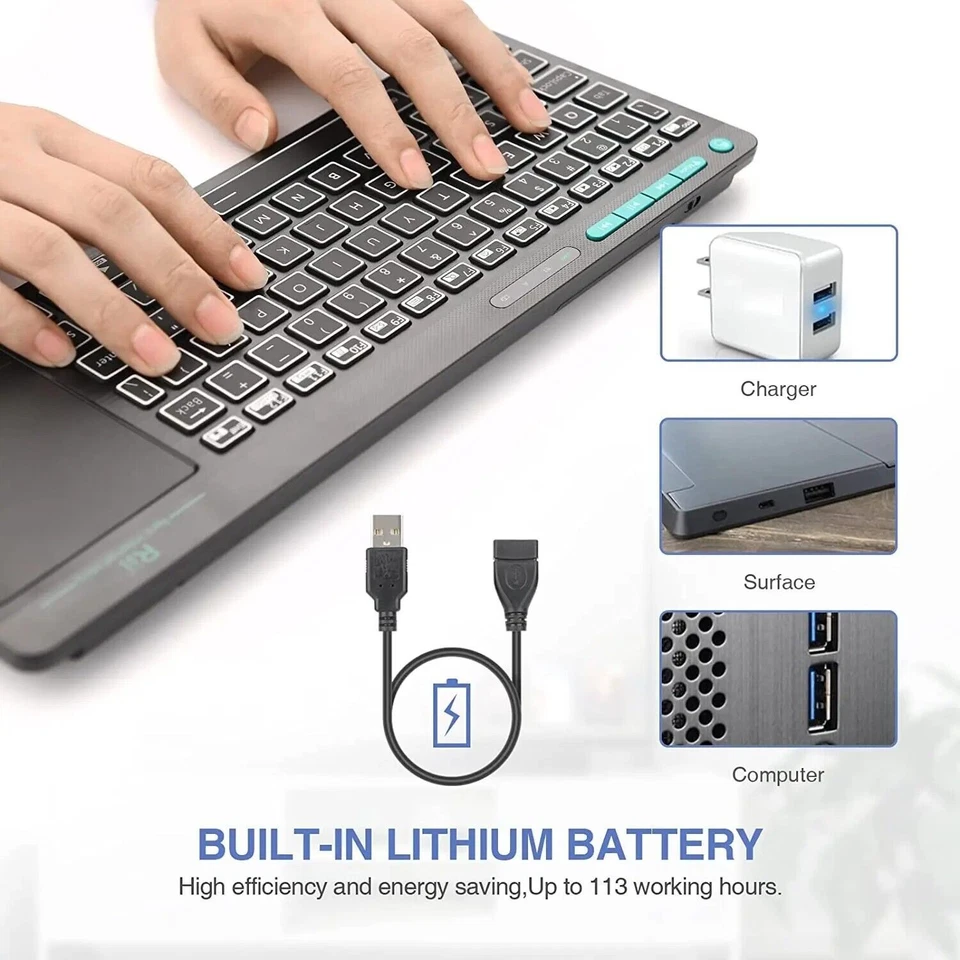 Mini Wireless Keyboard With Mouse Touchpad And RGB Backlit Small RechargeableNEW - Image 3 of 4