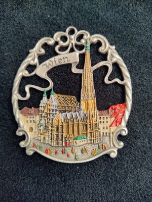 Vienna St. Stephens Cathedral Pewter Ornament Hand-Painted German Souvenir Wien