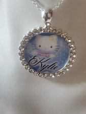 Hello KITTY pretty rhinestones 925 silver necklace personalized Gift Box