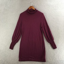 A made Dress Womens M Long Sleeve Turtleneck Smocked Cuff Stretch Knit Burgundy