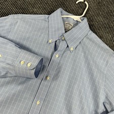 Brooks Brothers Regent Shirt Mens 15-32 Blue Windowpane Button Down Long Sleeve