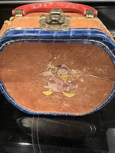 Vintage 1940s Walt Disney Donald Duck Child Suitcase Neevel Lunch Box Case